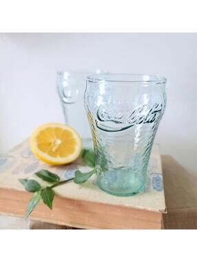 Coca-Cola Embossed Glass Tumbler Set of 2 Light Green Vintage Style